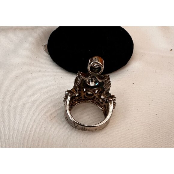 Vintage Sterling CROWN ring with clear stones sz 7 - Picture 5 of 6